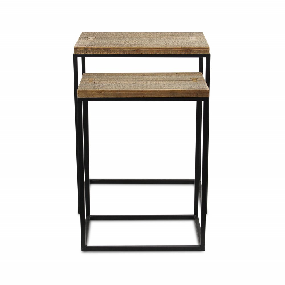 Set of Two 24" Black And Brown Solid Wood Nested Tables on a white background