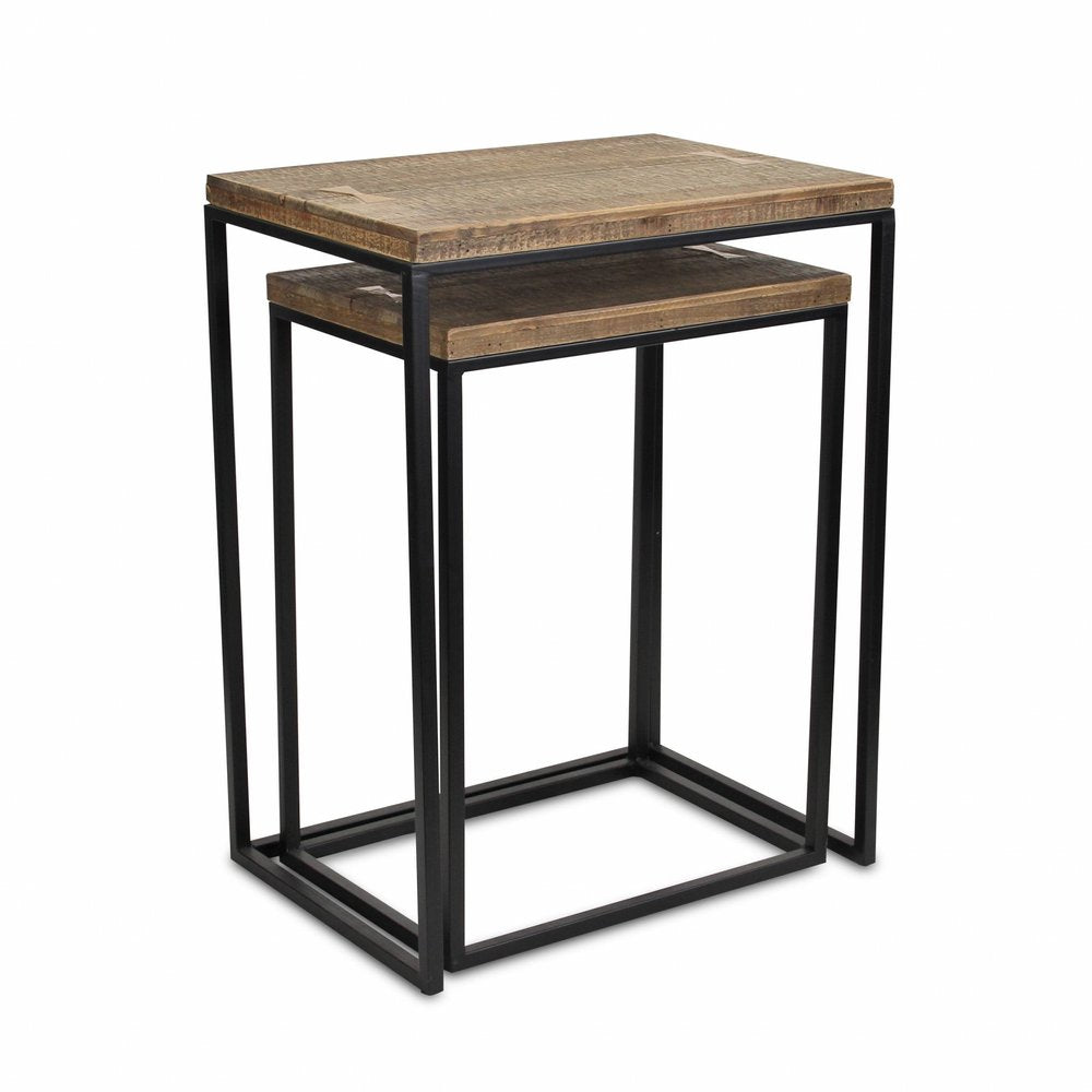 Set of Two 24" Black And Brown Solid Wood Nested Tables on a white background