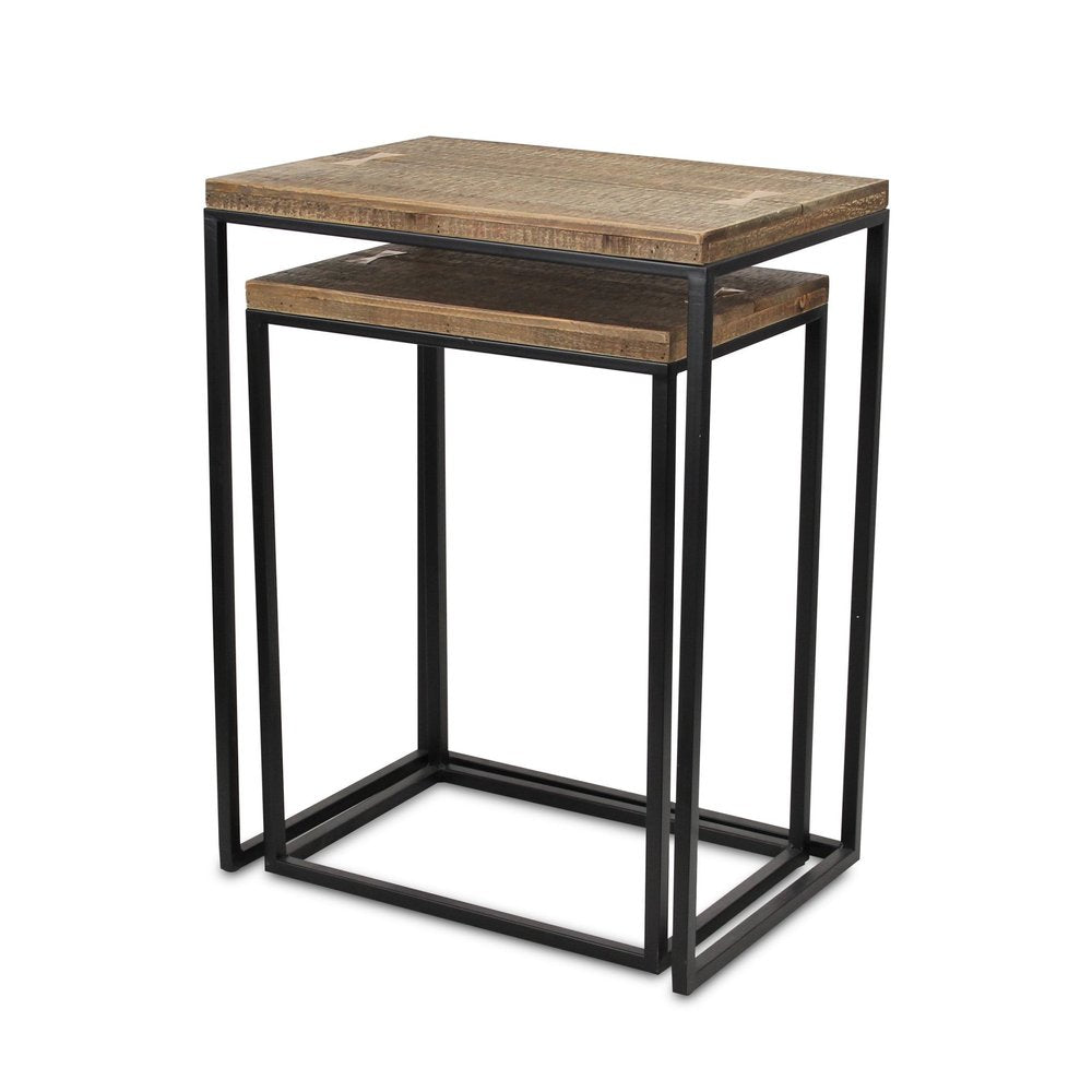 Set of Two 24" Black And Brown Solid Wood Nested Tables on a white background
