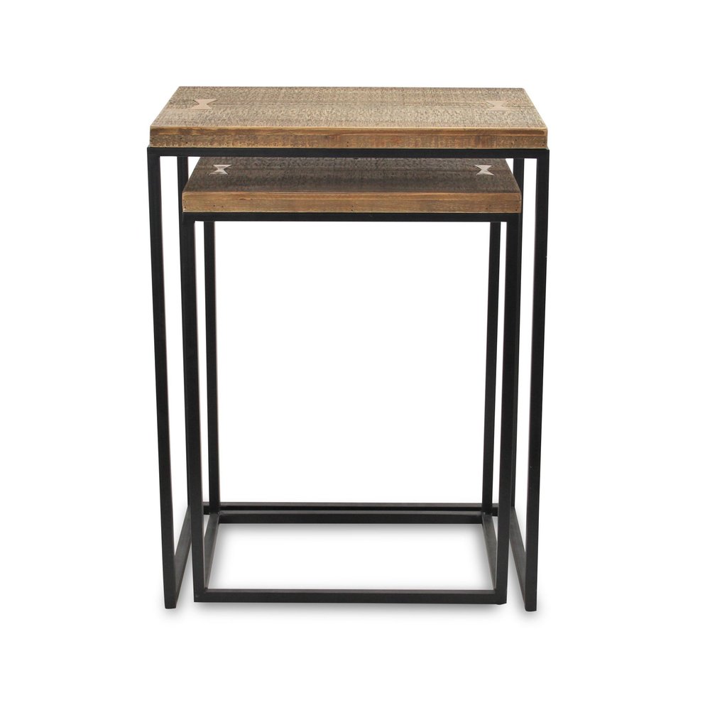Set of Two 24" Black And Brown Solid Wood Nested Tables on a white background