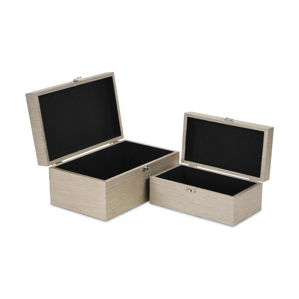 Set of Two Rose Gold Nesting Wood And Mirrored Glass Organizing Box With Lid
