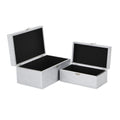 Set of Two Silver Nesting Wood And Mirrored Glass Organizing Box With Lid
