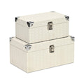 Set of Two White Nesting Metal And Solid Wood Organizing Box With Lid