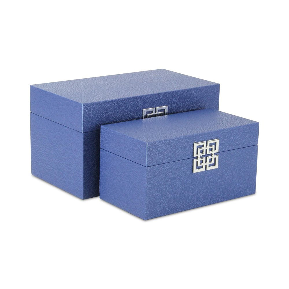 Set of Two Navy Blue Nesting Wood And Shagreen Organizing Box With Lid