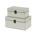 Set of Two Off White Nesting Solid Wood Organizing Box With Lid