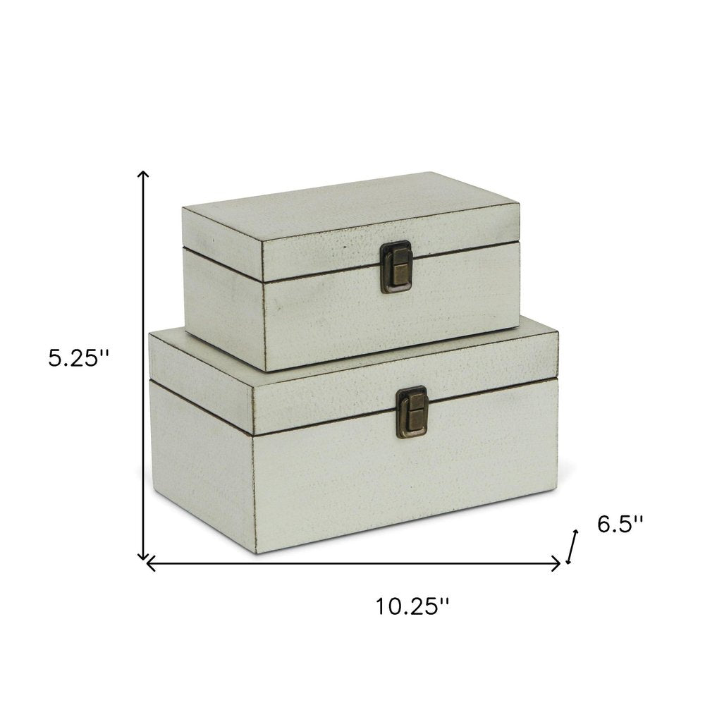 Set of Two Off White Nesting Solid Wood Organizing Box With Lid