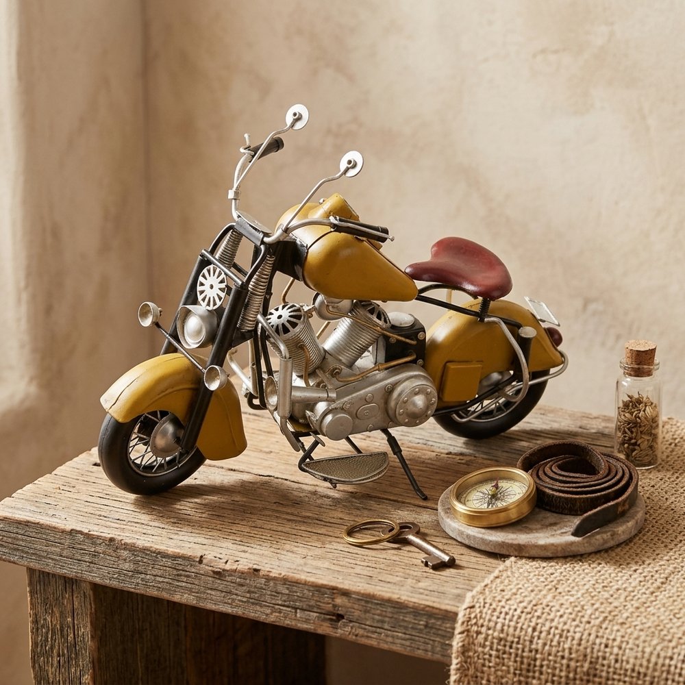 8" Yellow And Black Metal Hand Painted Motorcycle Model Motorcycle