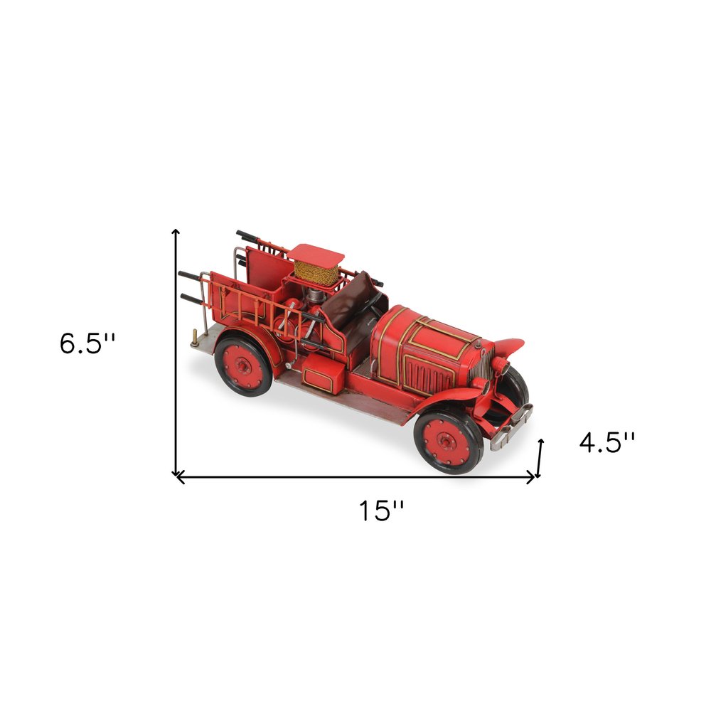 7" Red and Gold Metal Hand Painted 1923 style fire truck Model Car