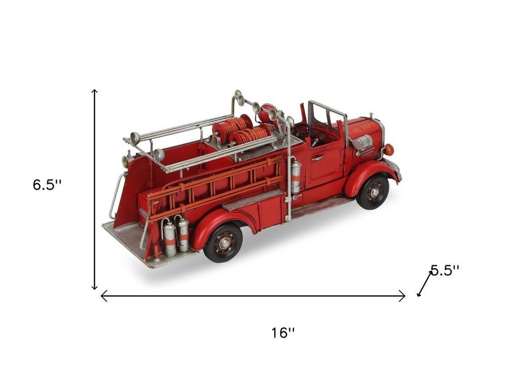 7" Red Metal Hand Painted Truck Figurine