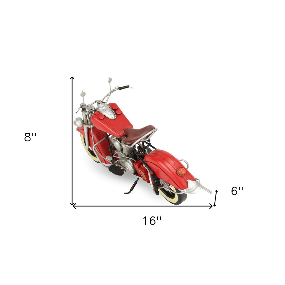 8" Red and Silver Metal Hand Painted Model Motorcycle Tabletop Sculpture