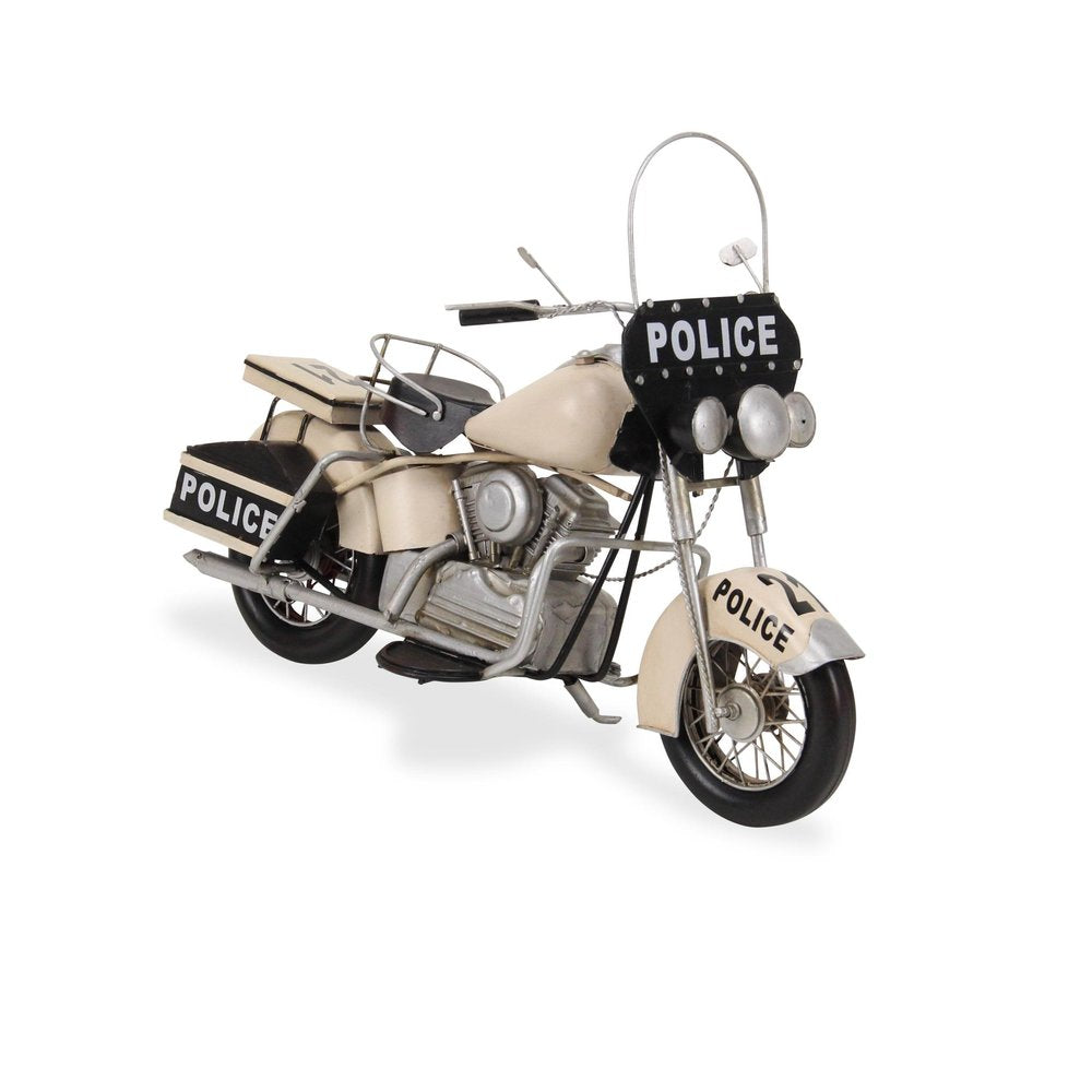 10" Cream Metal Hand Painted Motorcycle Model Motorcycle. Home product isolated on a plain white background, showing a cream metal surface.
