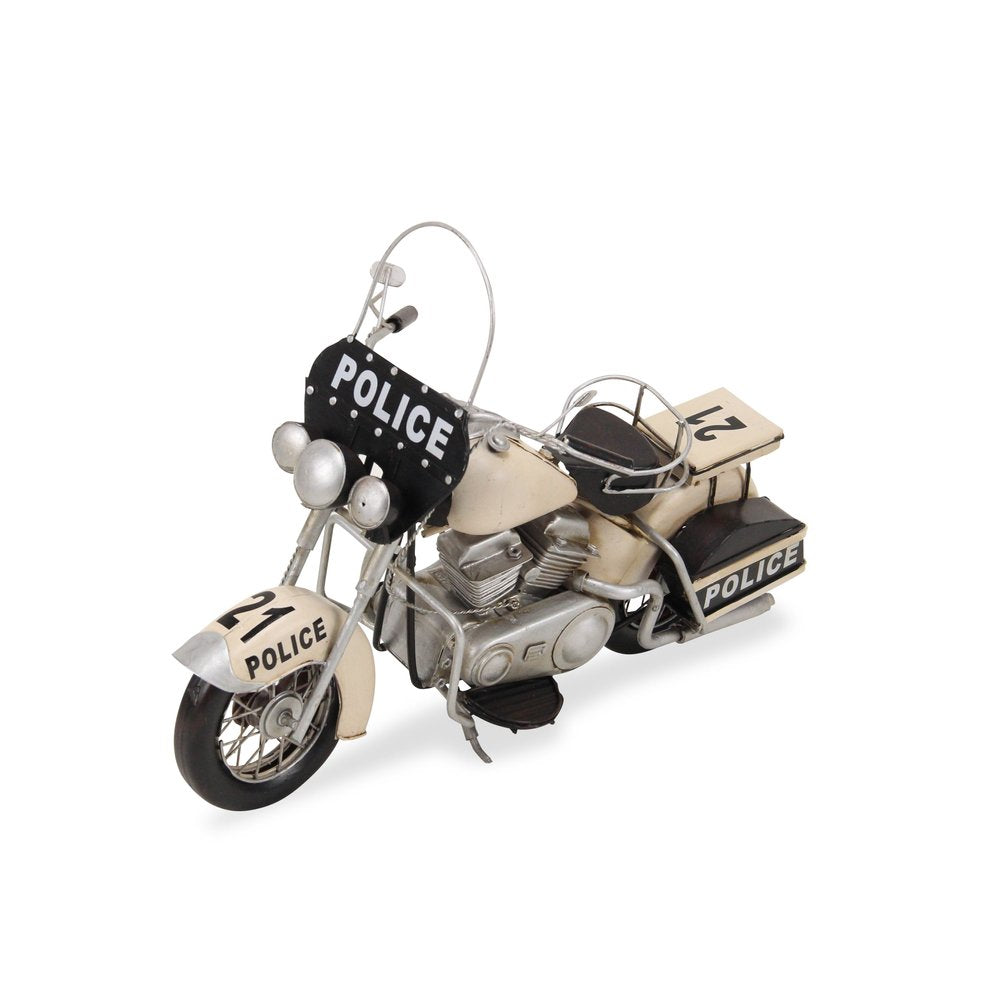 10" Cream Metal Hand Painted Motorcycle Model Motorcycle. Home product isolated on a plain white background, showing a metal surface.