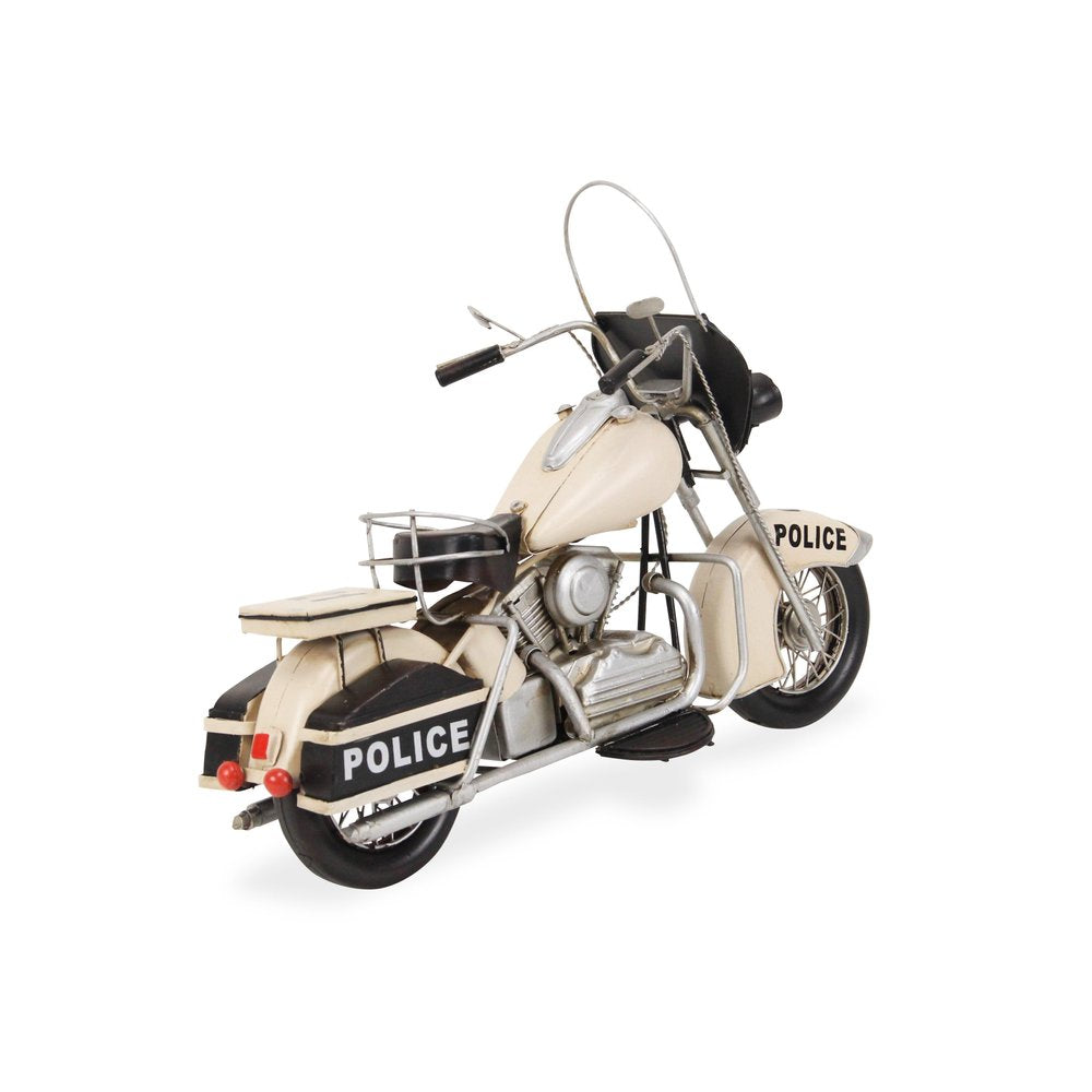 10" Cream Metal Hand Painted Motorcycle Model Motorcycle. Home product isolated on a plain white background, finished in cream metal.