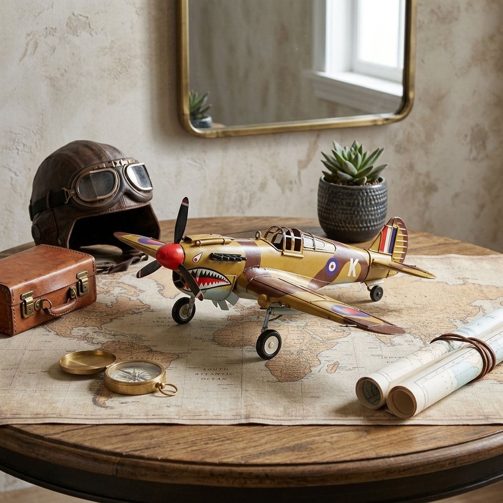 6" Yellow and Brown Metal Hand Painted 1941's P-40 Fighter Model Airplane
