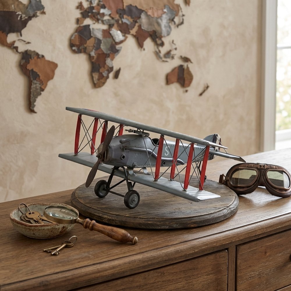 5" Red and Gray Metal Hand Painted 1916 Gray Bristol F28 Fighter Plane Model Airplane