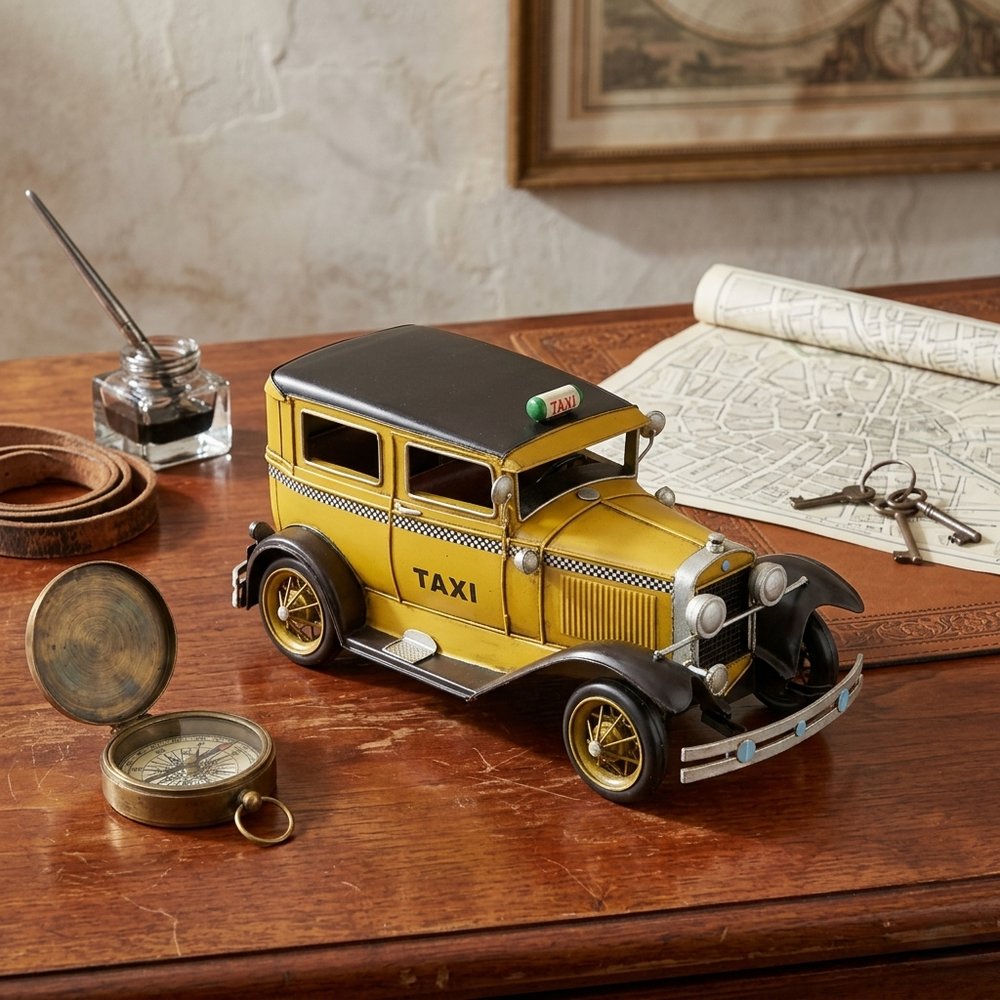 7" Yellow and Black Metal Hand Painted 1931 Yellow Taxi Model Car