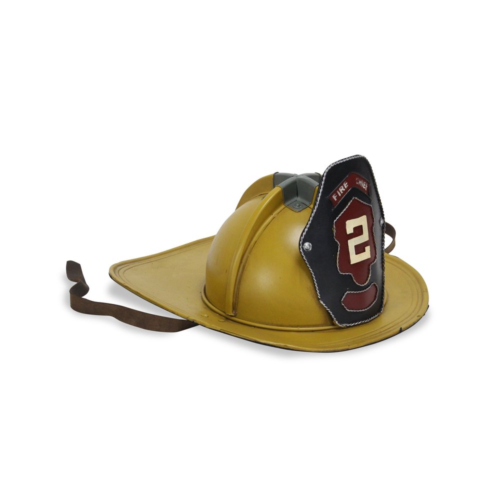 8" Yellow and Black Metal Fireman Hat Hand Painted Tabletop Sculpture