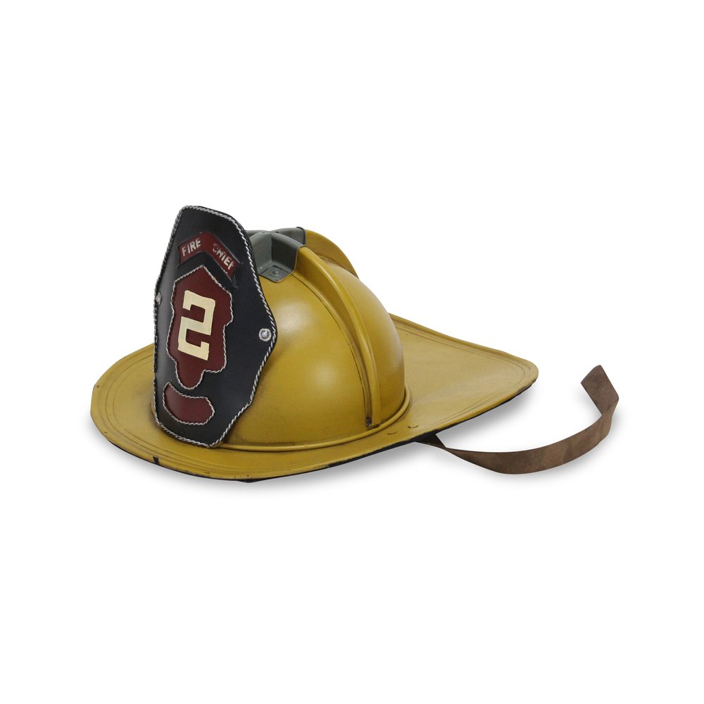 8" Yellow and Black Metal Fireman Hat Hand Painted Tabletop Sculpture