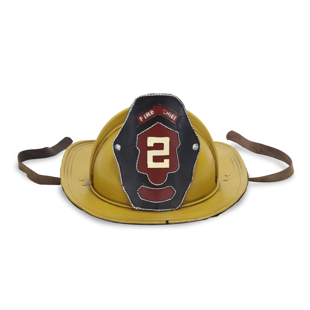 8" Yellow and Black Metal Fireman Hat Hand Painted Tabletop Sculpture
