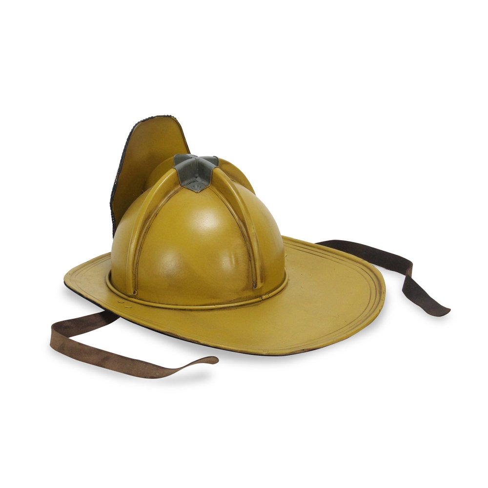 8" Yellow and Black Metal Fireman Hat Hand Painted Tabletop Sculpture