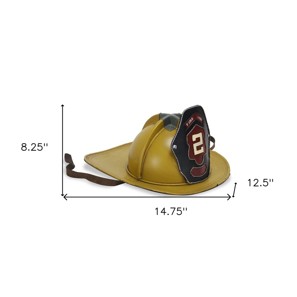 8" Yellow and Black Metal Fireman Hat Hand Painted Tabletop Sculpture