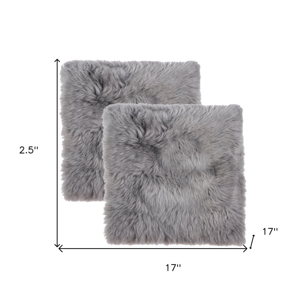 Set Of Two 17" X 17" Grey Wool Chair Pads on a white background