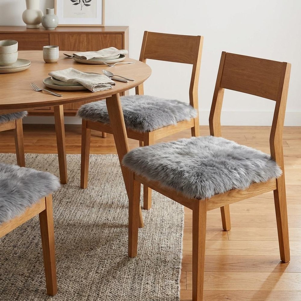 Set Of Four 17" X 17" Grey Wool Chair Pads in a home interior