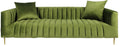 90" Olive Green Velvet Sofa And Toss Pillows With Gold Legs on a white background
