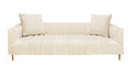 90" Ivory Velvet Sofa And Toss Pillows With Gold Legs on a white background