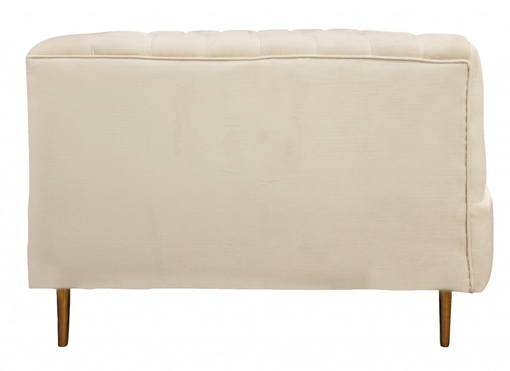 90" Ivory Velvet Sofa And Toss Pillows With Gold Legs on a white background