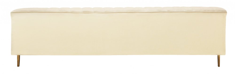 90" Ivory Velvet Sofa And Toss Pillows With Gold Legs on a white background
