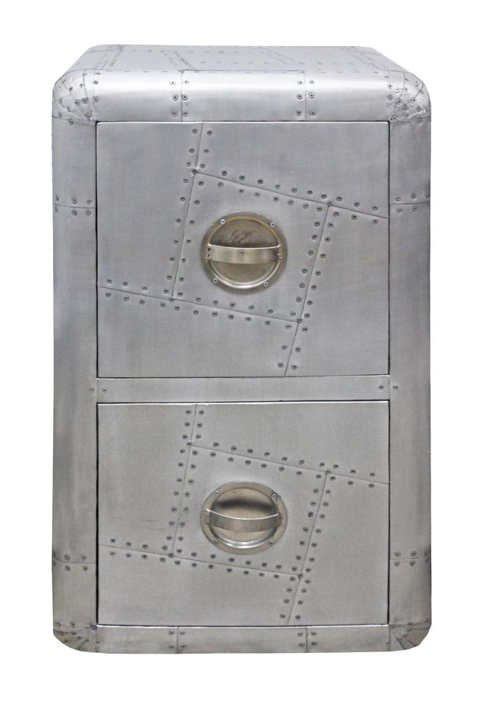 32" Silver Aviator Aluminum Two Drawer Filing Cabinet