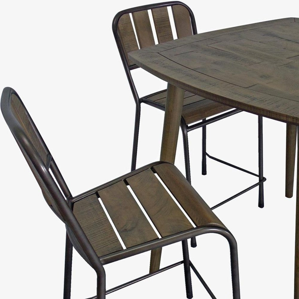Five Piece Brown and Black Square Solid Wood Dining Set with Four Chairs