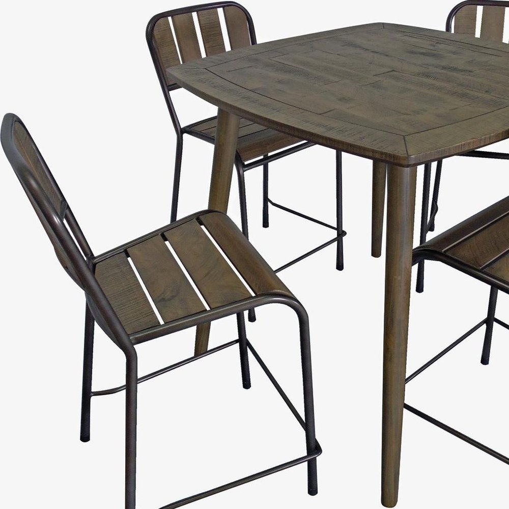 Five Piece Brown and Black Square Solid Wood Dining Set with Four Chairs