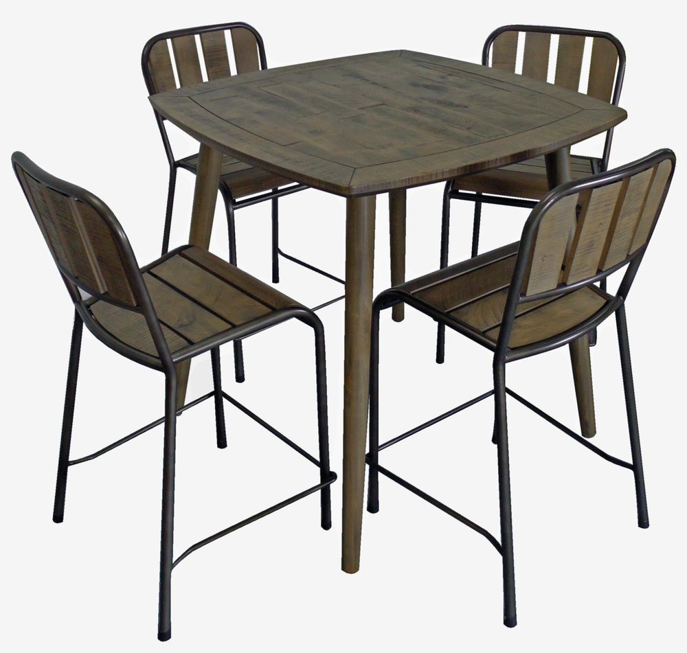 Five Piece Brown and Black Square Solid Wood Dining Set with Four Chairs