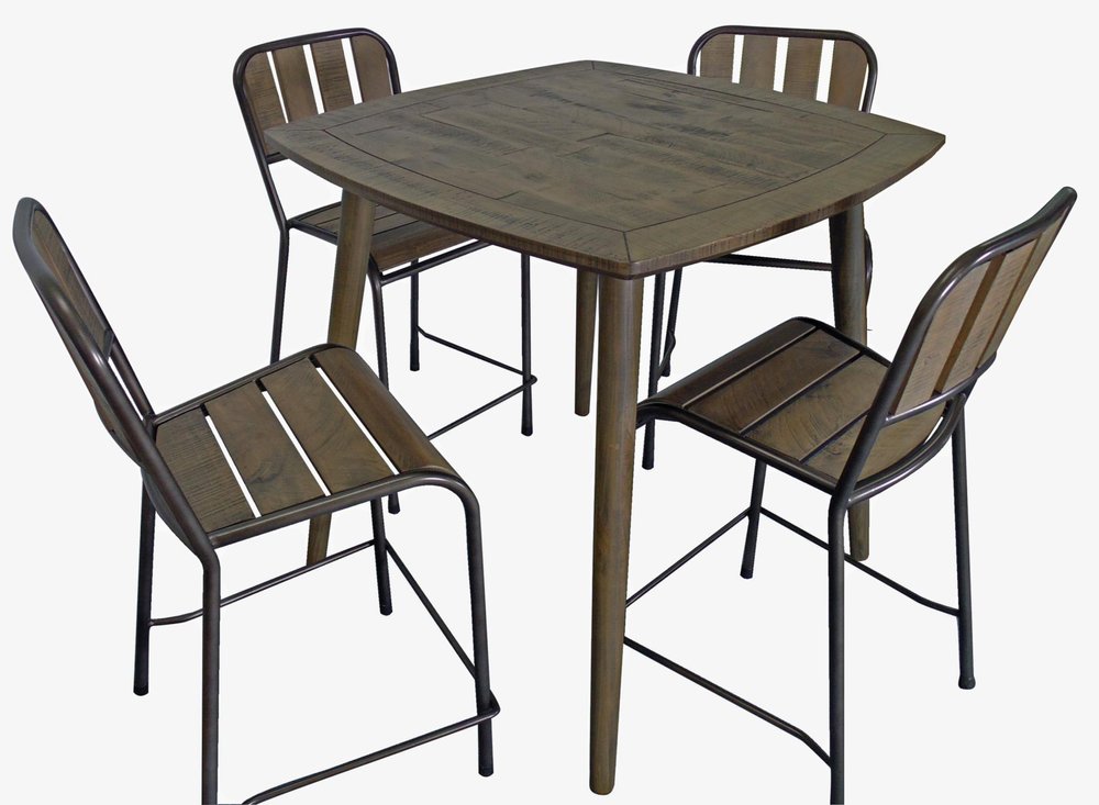 Five Piece Brown and Black Square Solid Wood Dining Set with Four Chairs