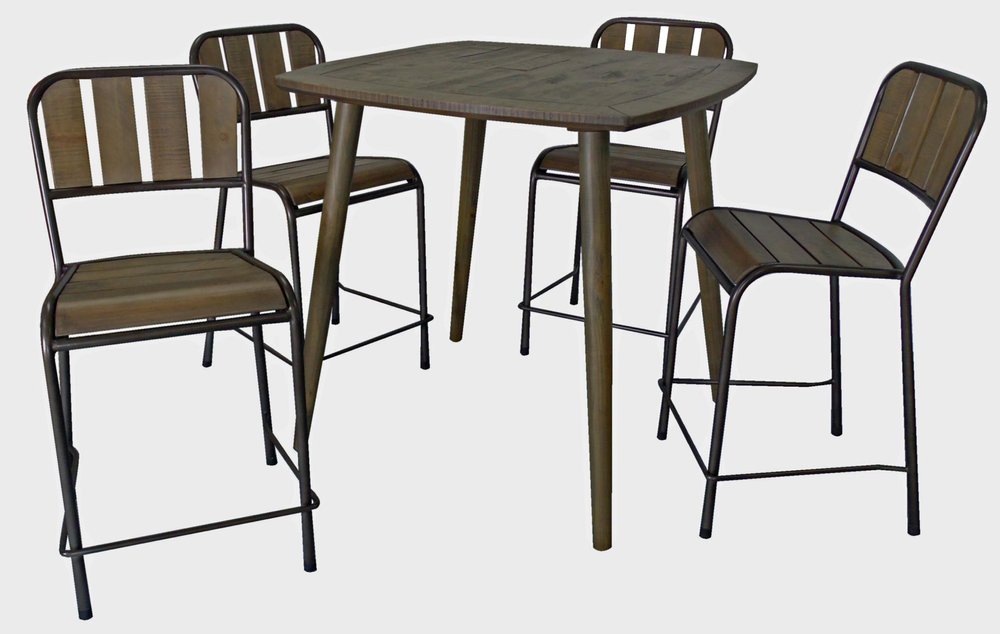 Five Piece Brown and Black Square Solid Wood Dining Set with Four Chairs