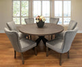 Seven Piece Gray and Black Round Solid Wood Dining Set with Six Chairs