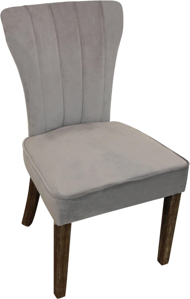 Seven Piece Gray and Black Round Solid Wood Dining Set with Six Chairs on a white background