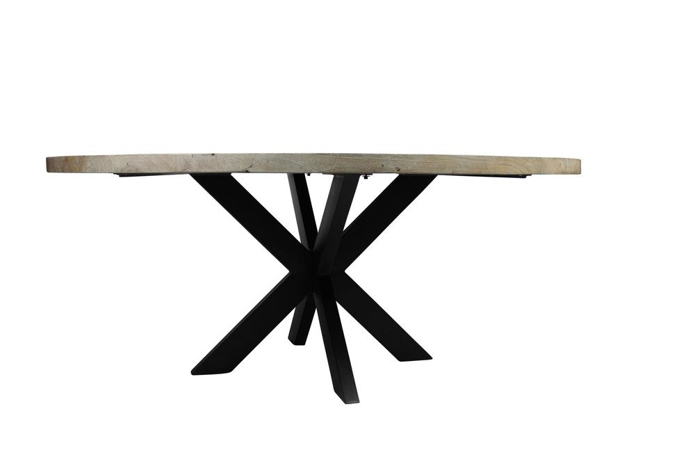 Seven Piece Gray and Black Round Solid Wood Dining Set with Six Chairs - with Set of 6 Upholstered Back Chairs