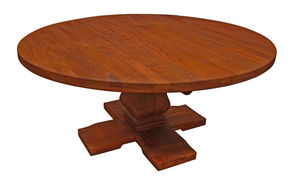 Seven Piece Brown Round Solid Wood Dining Set with Six Chairs on a white background
