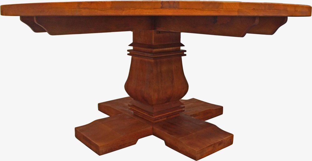 Seven Piece Brown Round Solid Wood Dining Set with Six Chairs