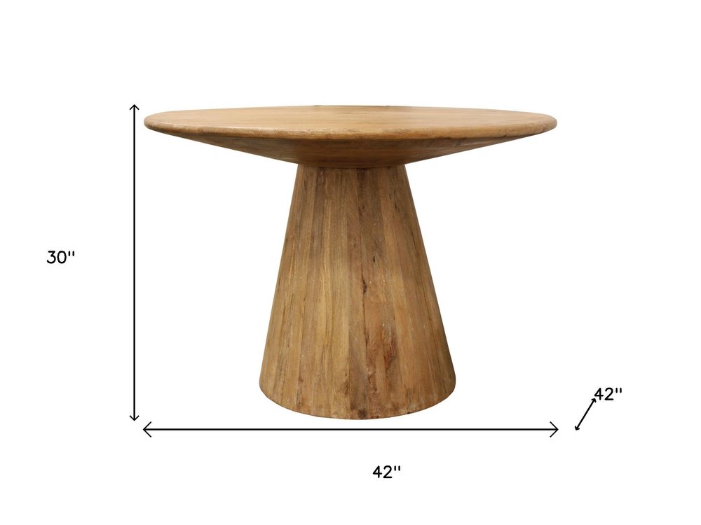 Five Piece Natural Round Solid Wood Dining Set with Four Chairs on a white background