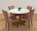 Five Piece Ivory and Gold Round Marble Dining Set with Four Chairs