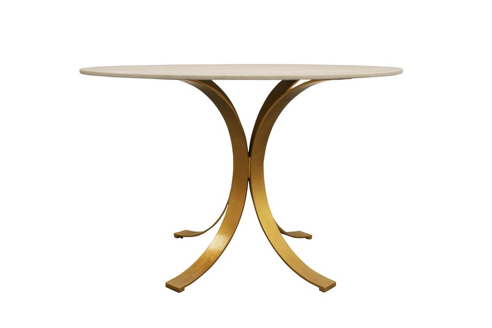 Five Piece Ivory and Gold Round Marble Dining Set with Four Chairs