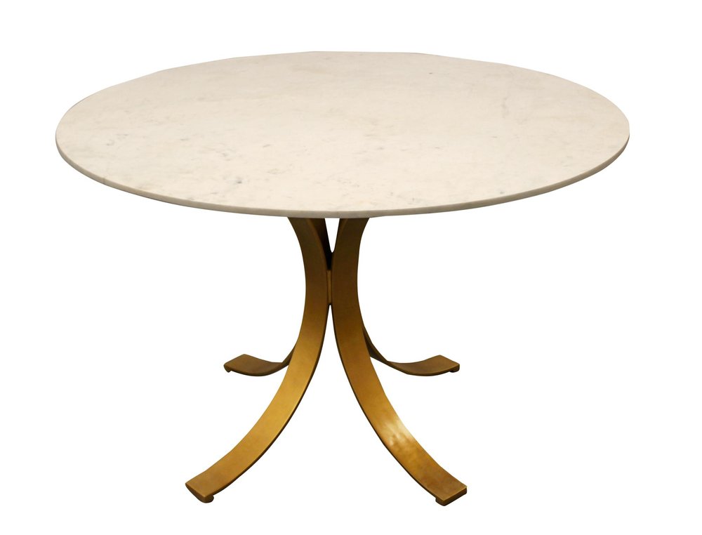Five Piece Ivory and Gold Round Marble Dining Set with Four Chairs