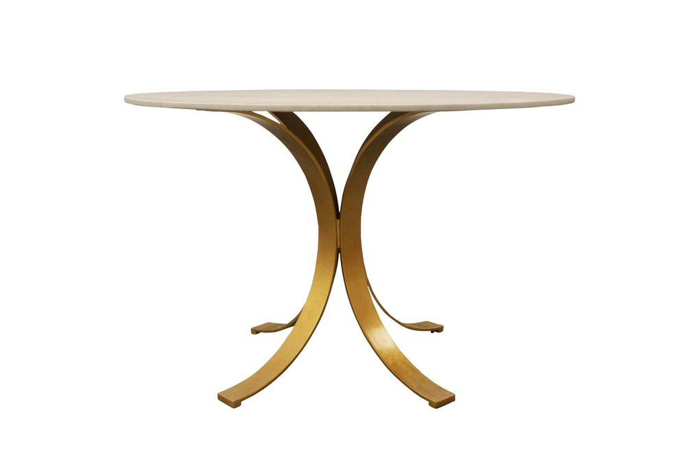 Five Piece Ivory and Gold Round Marble Dining Set with Four Chairs