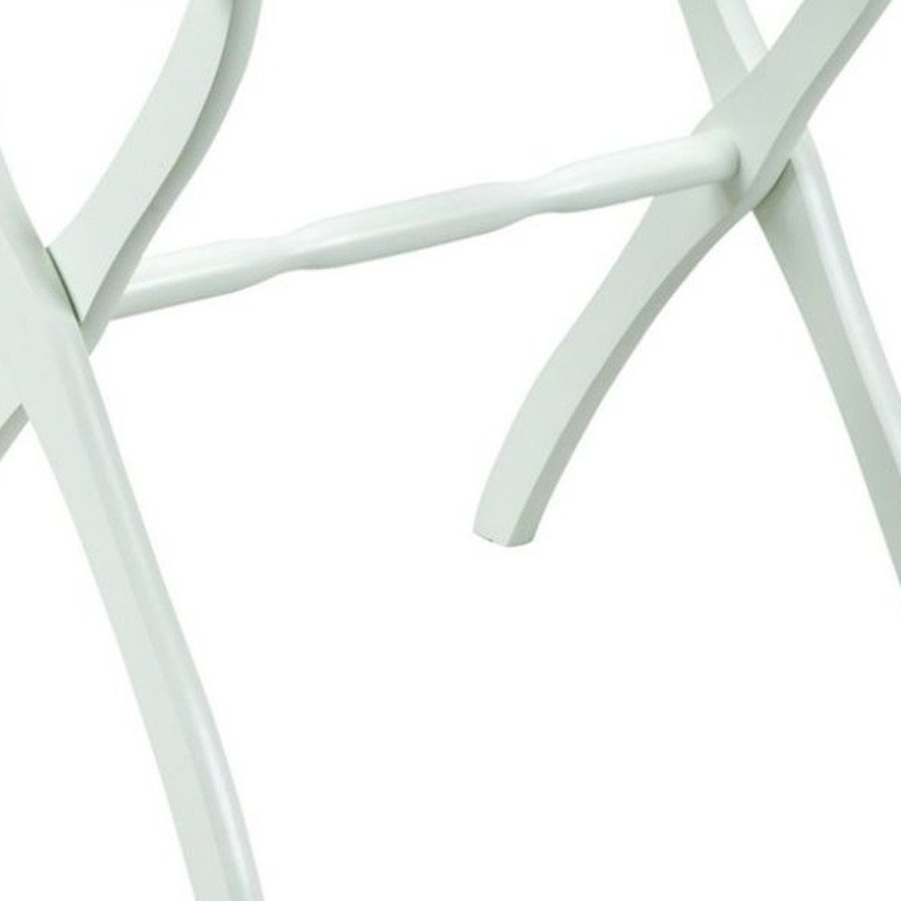 White Folding Luggage Rack With White Straps on a white background