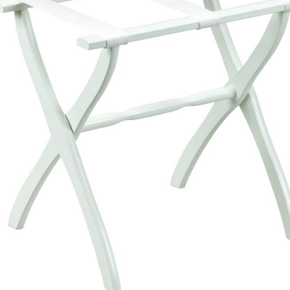 White Folding Luggage Rack With White Straps on a white background
