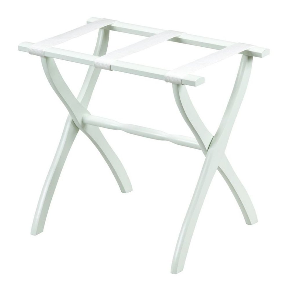 White Folding Luggage Rack With White Straps on a white background